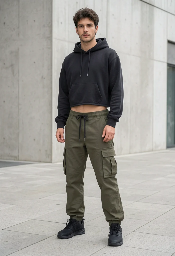 Cargo Pants with Crop Hoodie