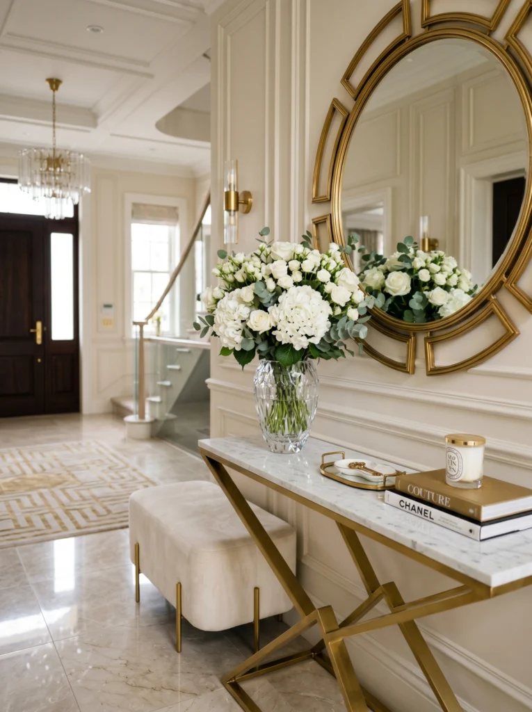 Luxury Entry Table With Marble & Gold Decor