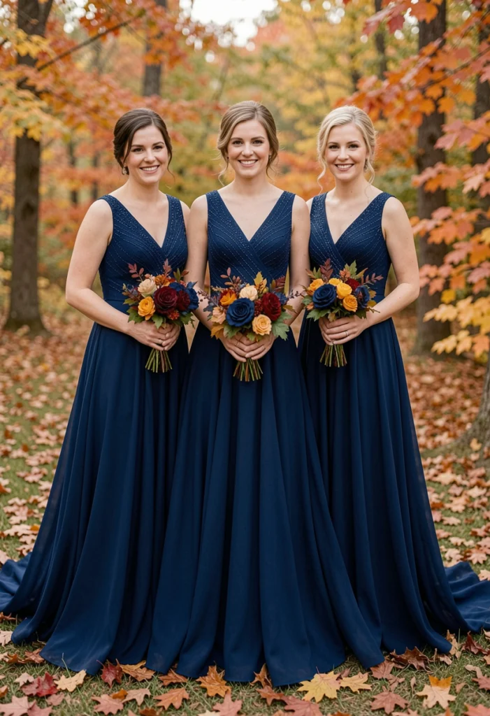 Navy Blue Dresses with Autumn Accents