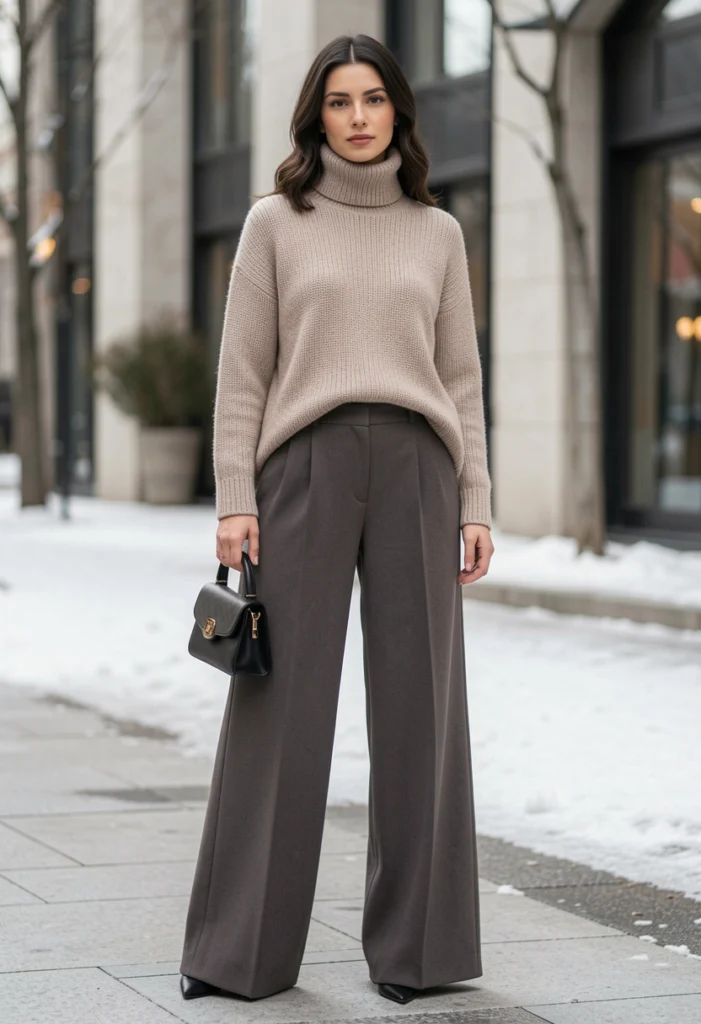 Turtleneck Sweater with Wide-Leg Pants