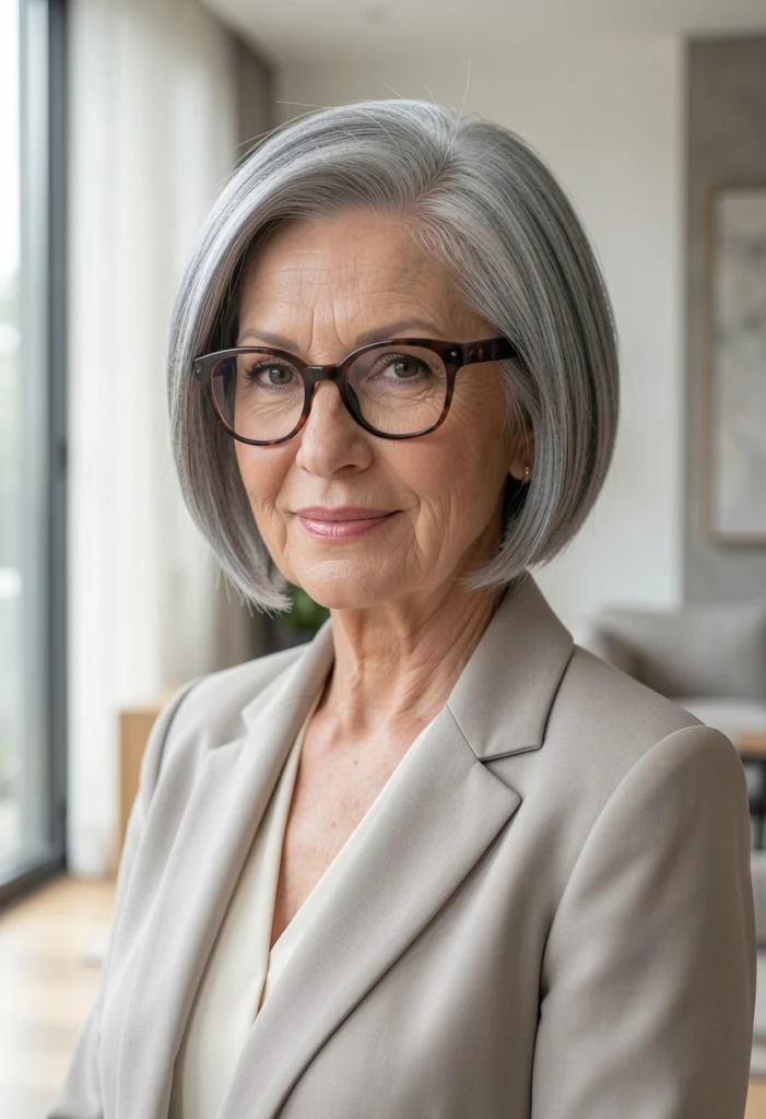  Asymmetrical Short Bob with Glasses