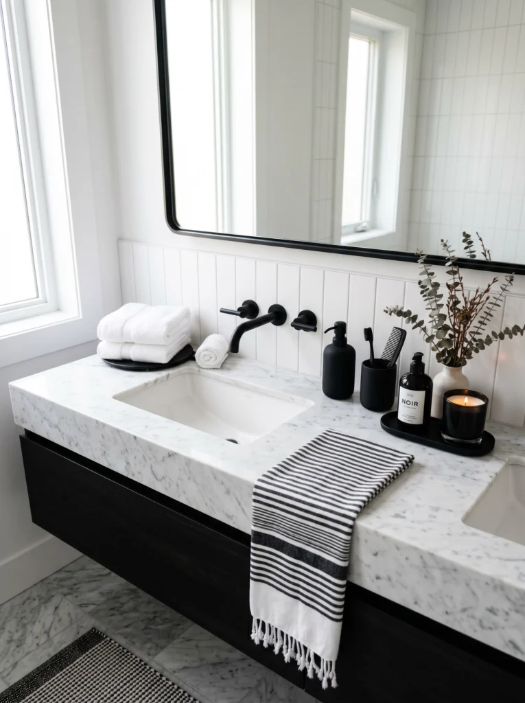Black and White Counter Decor for Modern Contrast