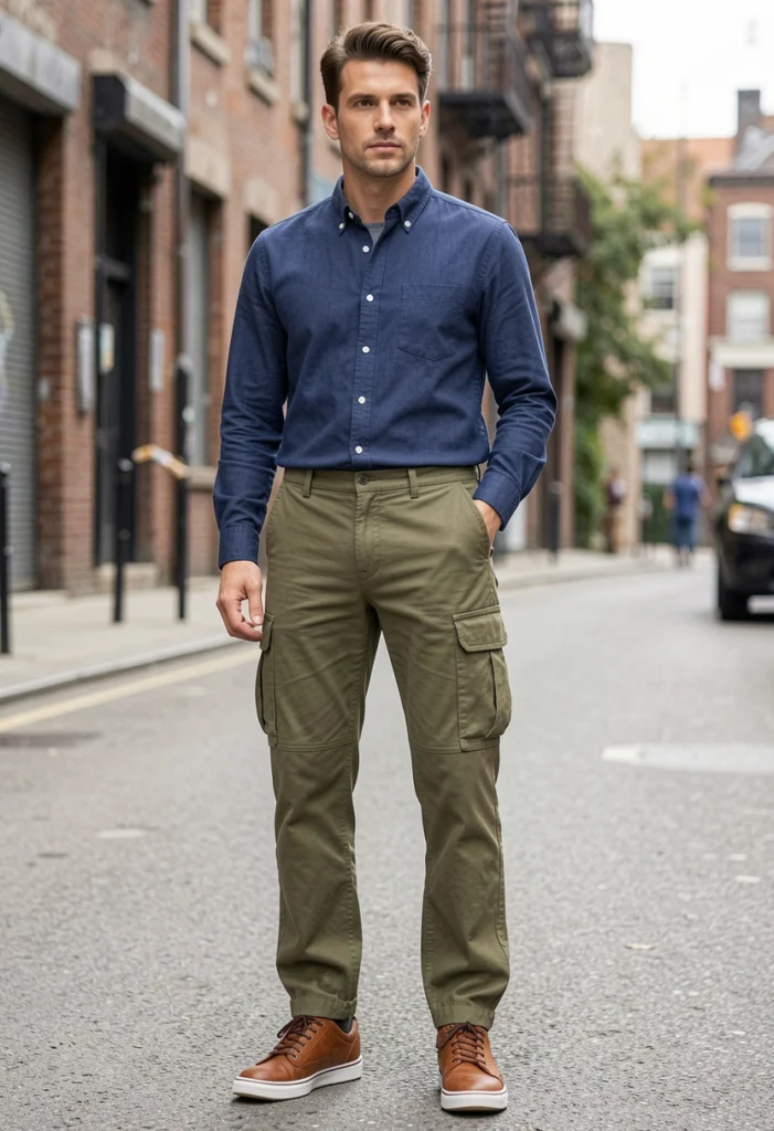  Cargo Pants with Button-Down Shirt