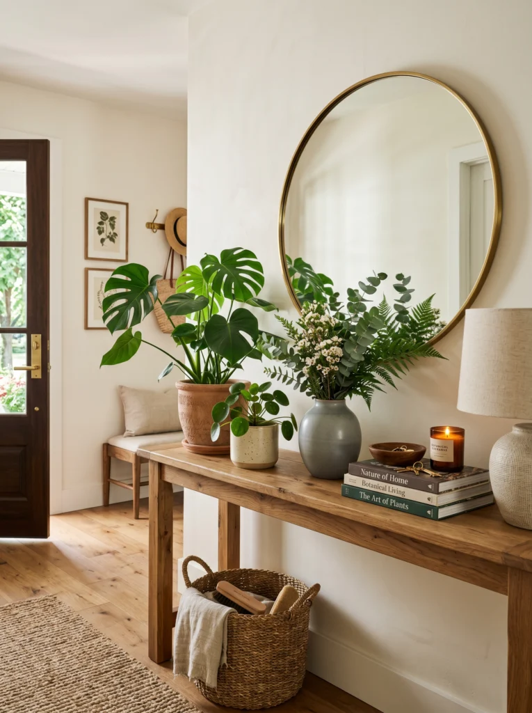 Entryway Table With Green Plants & Natural Vibes