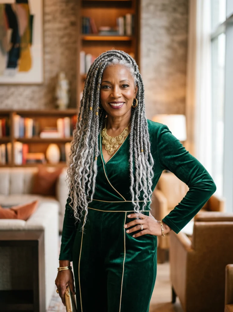 Long Gray Goddess Braids