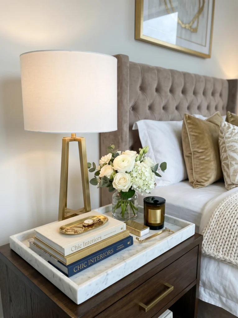 Luxury Marble and Gold Bedside Styling
