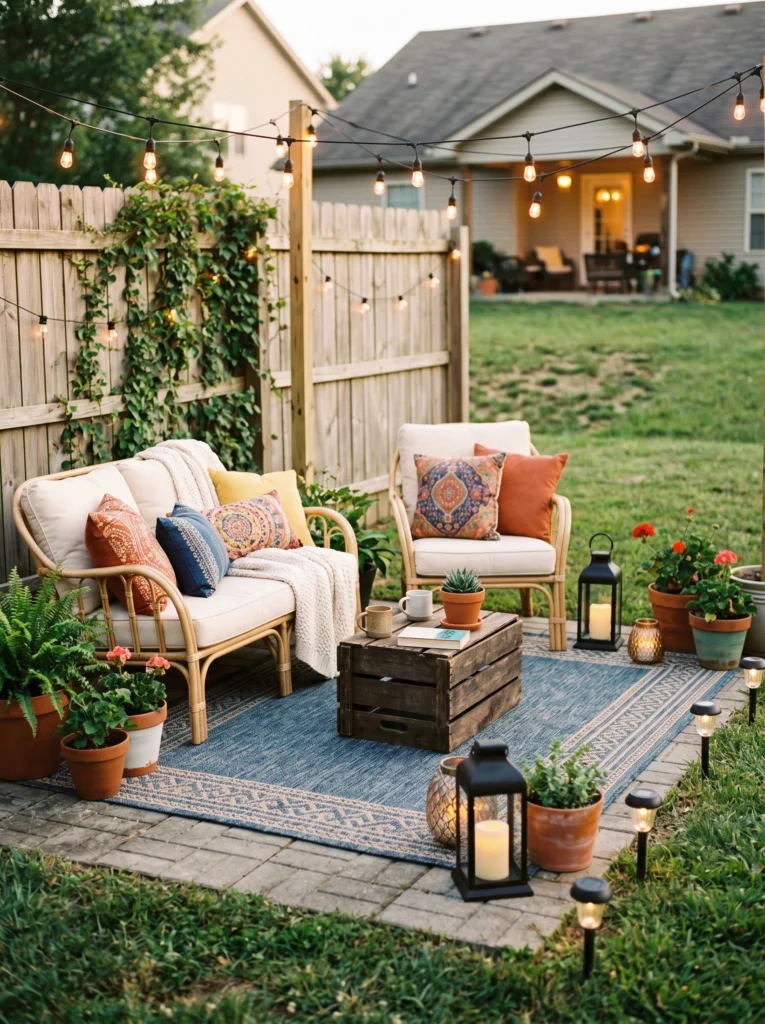 Outdoor Rug and Pillows for a Living Room Feel