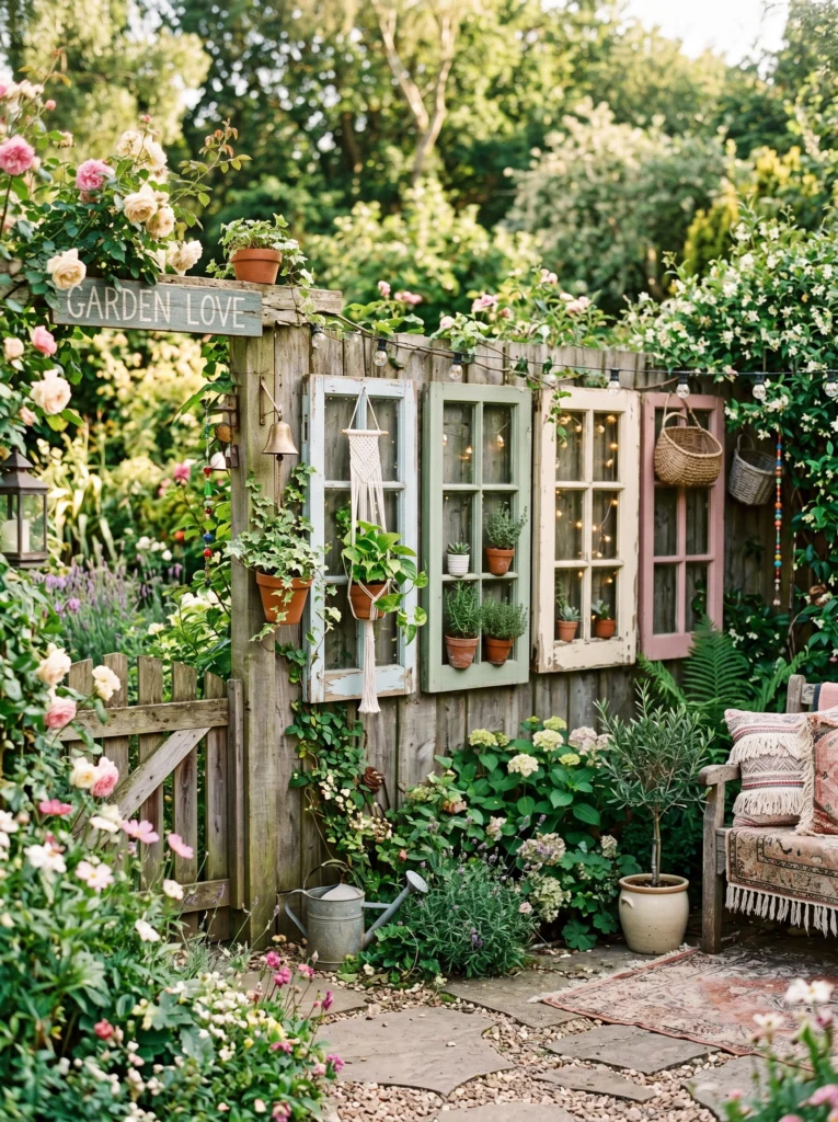 Vintage Window Frame Fence Decor