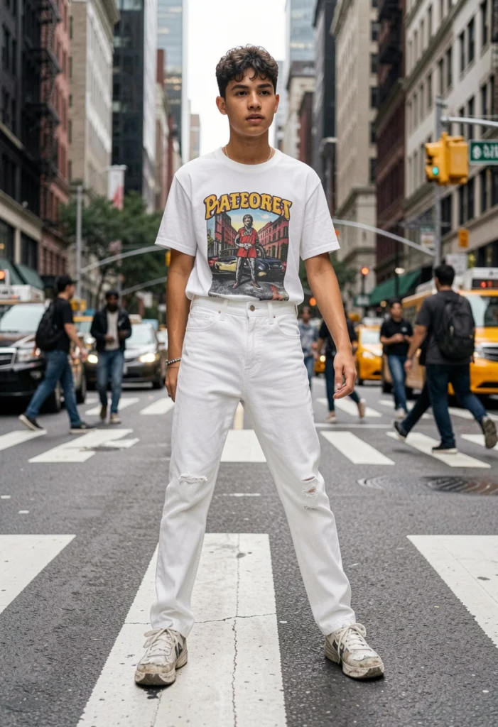 White Jeans with a Graphic Tee