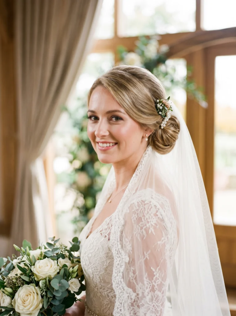 Classic Low Bun with Veil