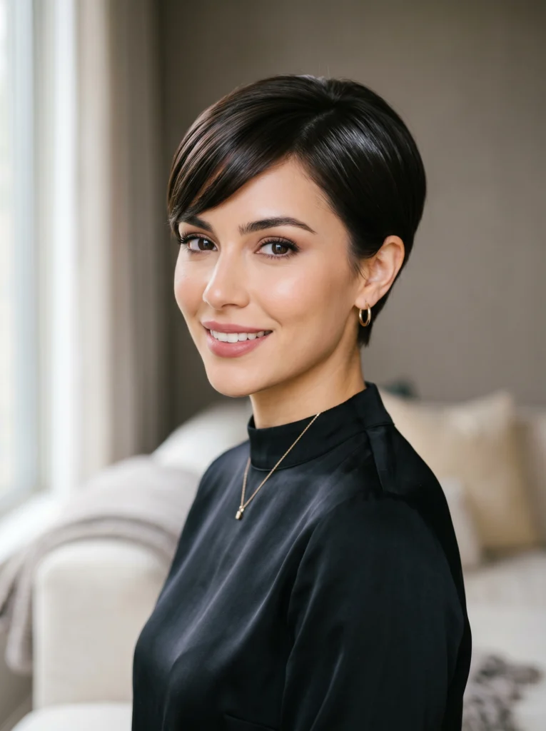 Sleek Dark Brown Pixie Cut