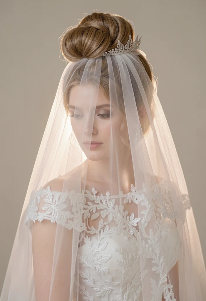 High Bridal Bun with Veil