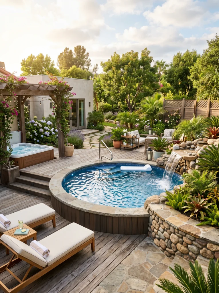 Above Ground Pool with Waterfall Feature