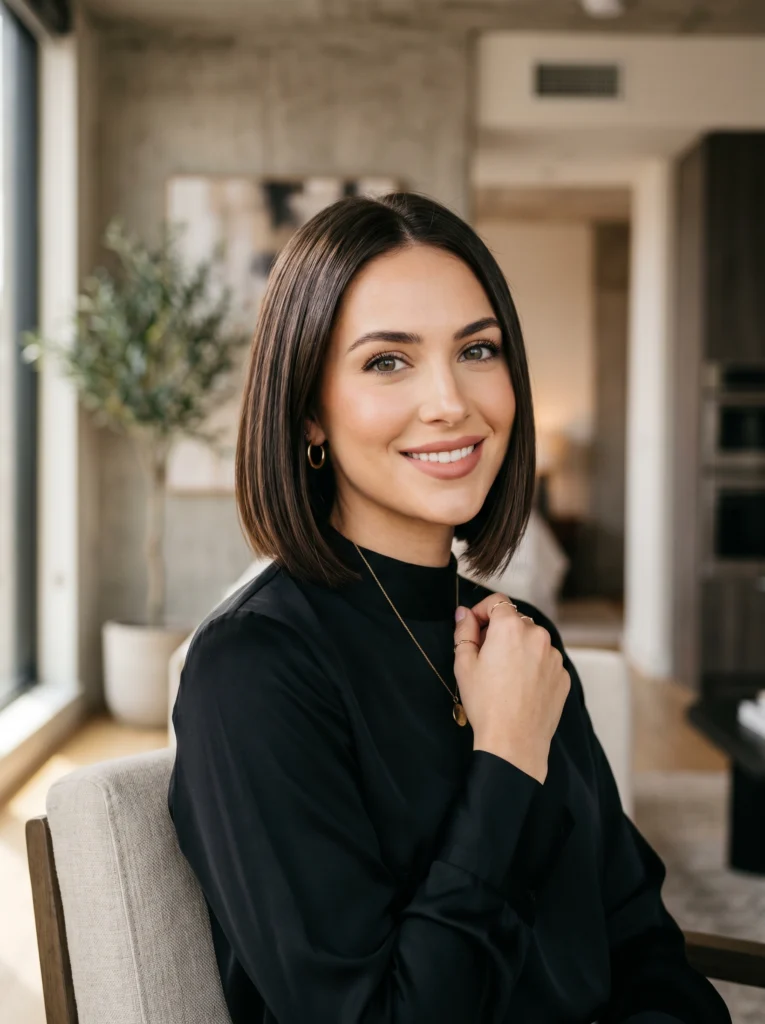  Sleek Chin-Length Dark Brown Bob