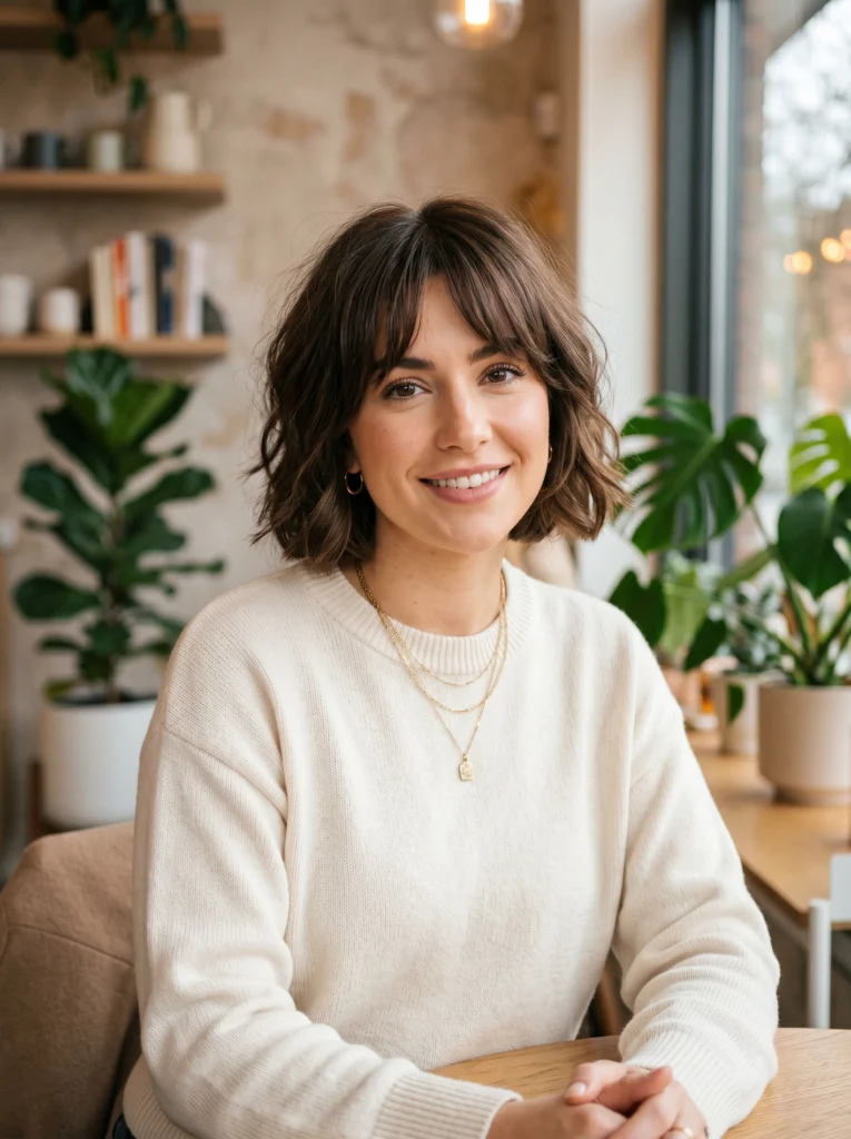 Short Brunette Hair with Curtain Bangs