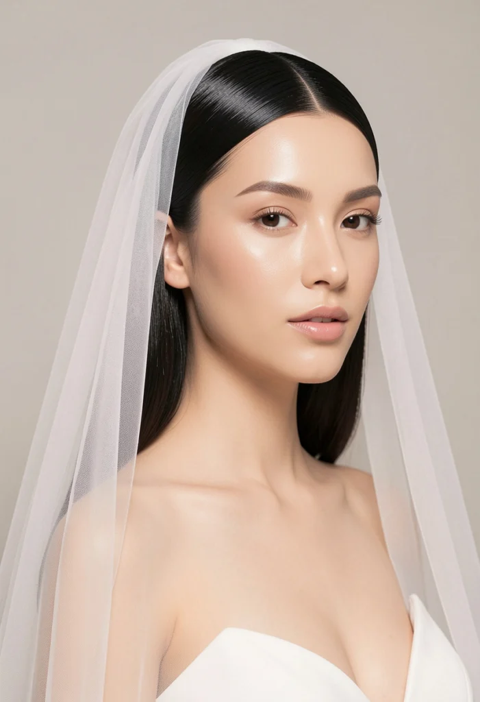 Straight Sleek Bridal Hair with Veil