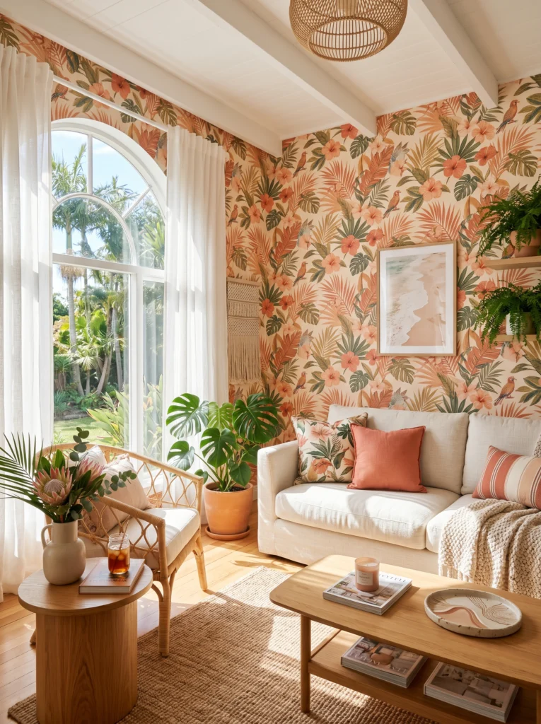 Peach and Coral Tropical Wallpaper