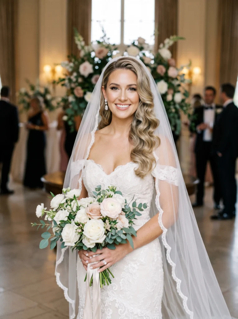 Loose Hollywood Waves with Veil