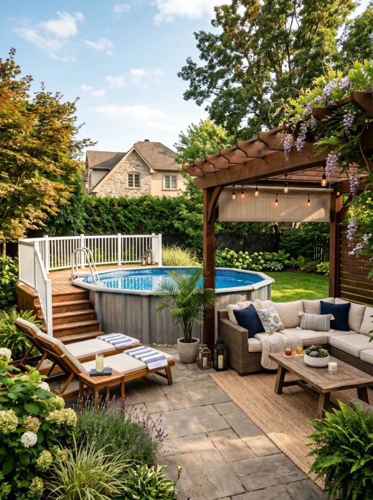 Pool with Pergola Lounge Area