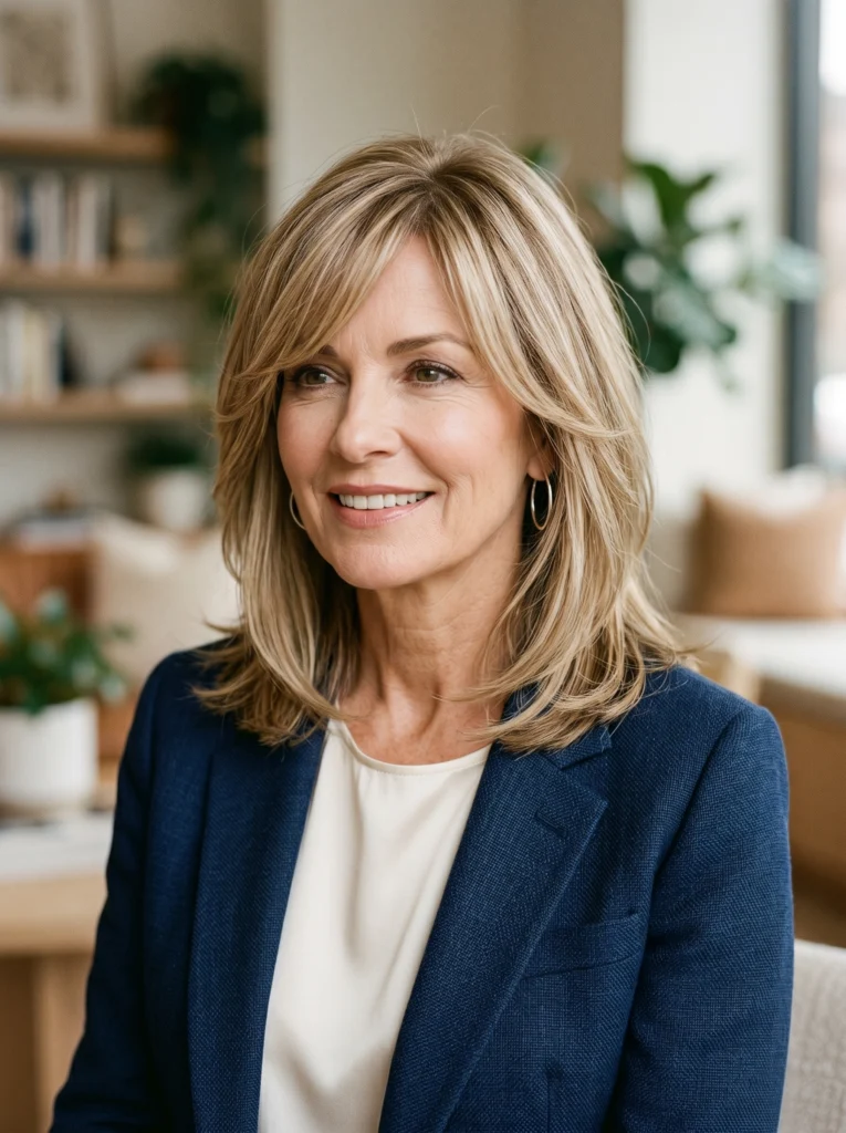 Shoulder-Length Lob with Side Bangs
