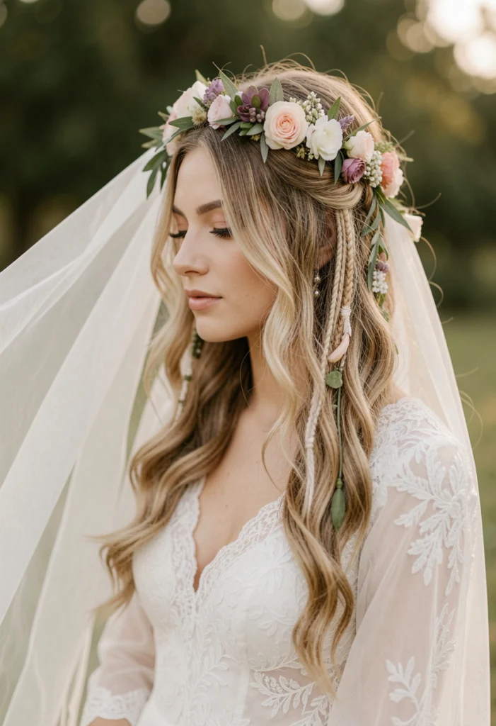 Boho Waves with Floral Veil