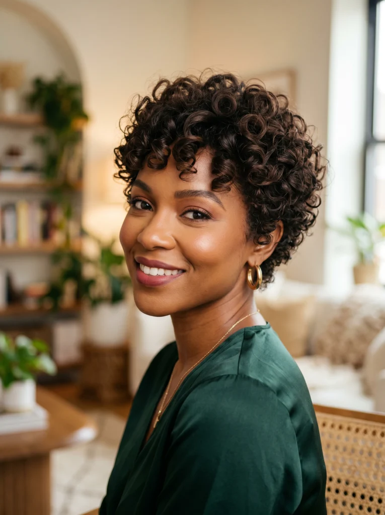 Curly Dark Brown Pixie